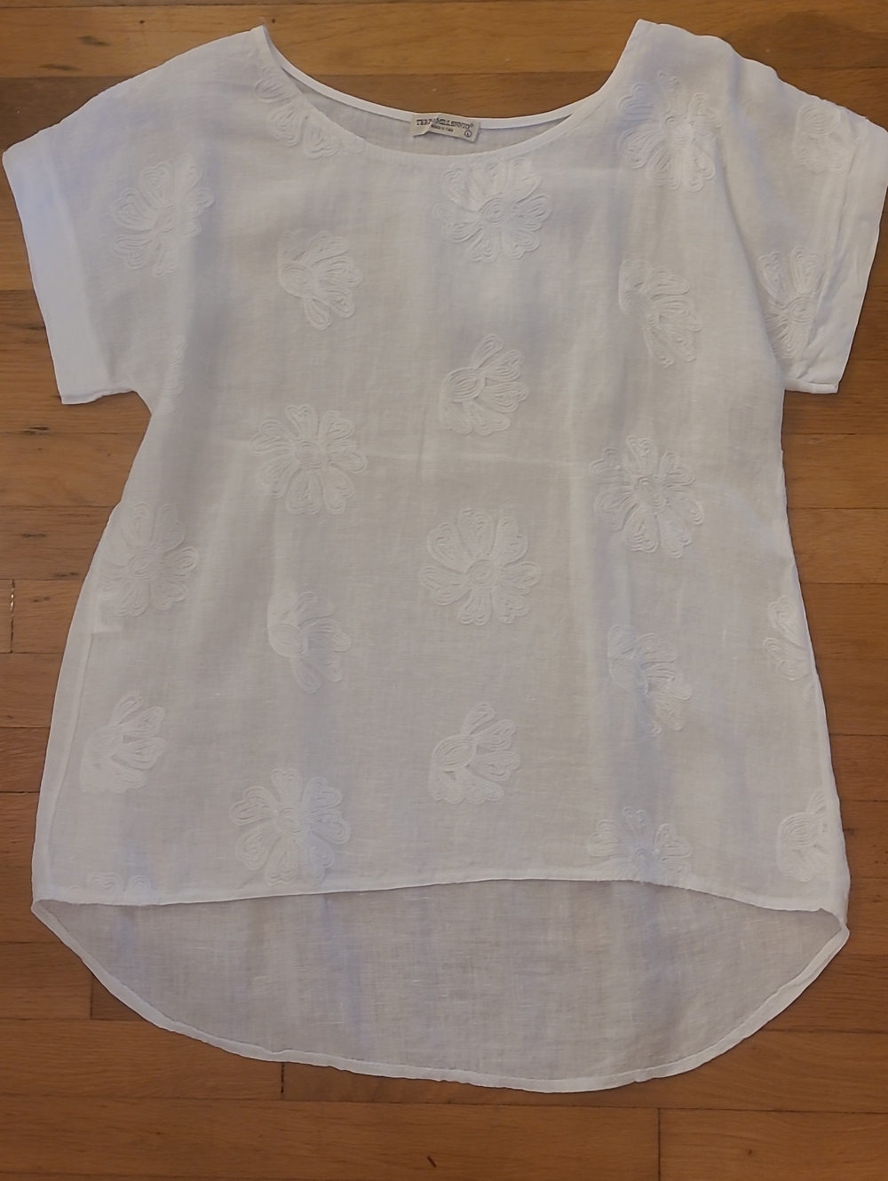 White Embroidered Linen Tunic Top